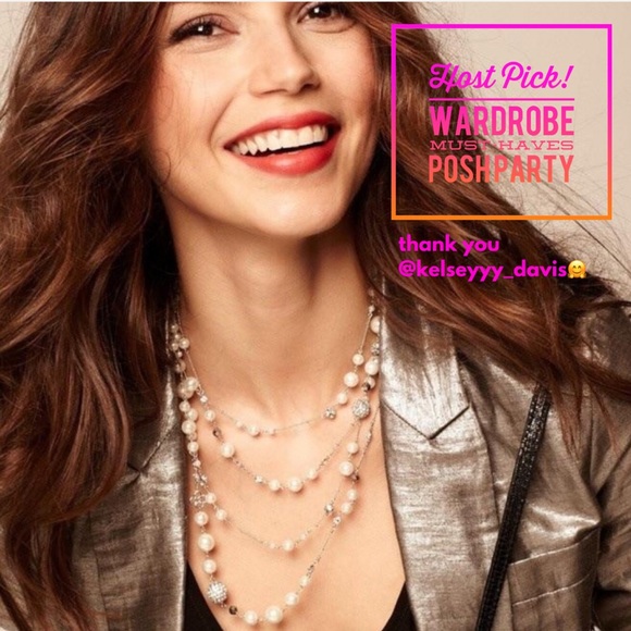 Stella & Dot | RARE Silver Glass Pearl Pavé Crystal Encrusted Madeline N… - Picture 1 of 11